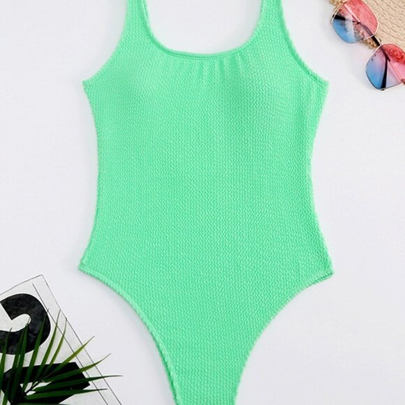 Mint Green Women's Solid Color Sport One Piece Swimsuit Candy Color - Picture 3 of 4
